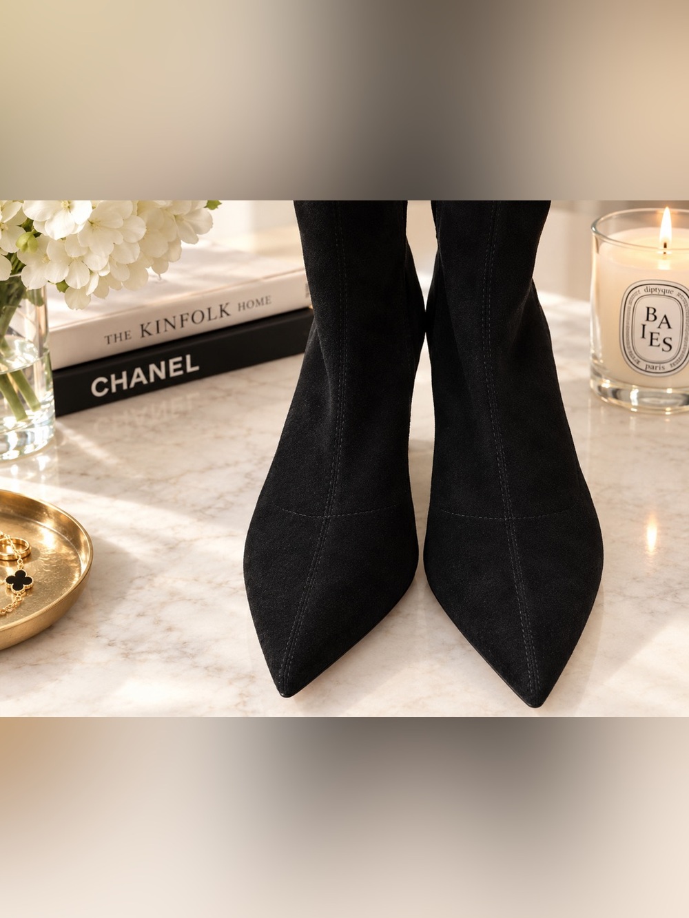 Coach Black Pointed Toe Suede Mid-Heel Boots